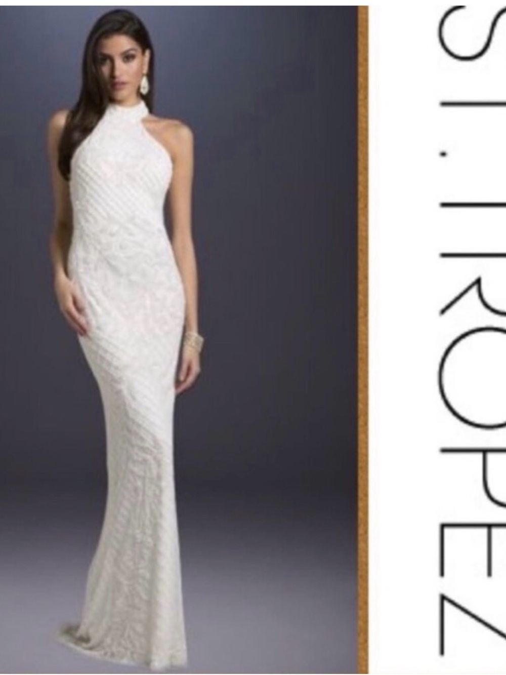 Elegant White Halter Lace Evening Dress Wedding Gown Formal Wear